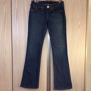 True Religion ‘Becky’ Bootcut Jeans ~ in Dark Blue Wash w/ Crystal Buttons ~ 28